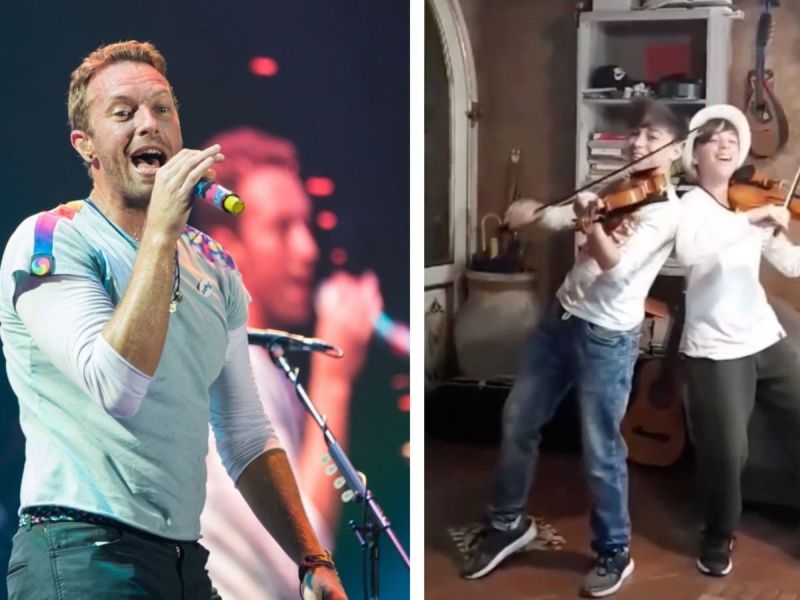 Chris Martin cantÃ³ "Viva la vida" con los gemelos violinistas que son furor en las redes | FRECUENCIA RíO.